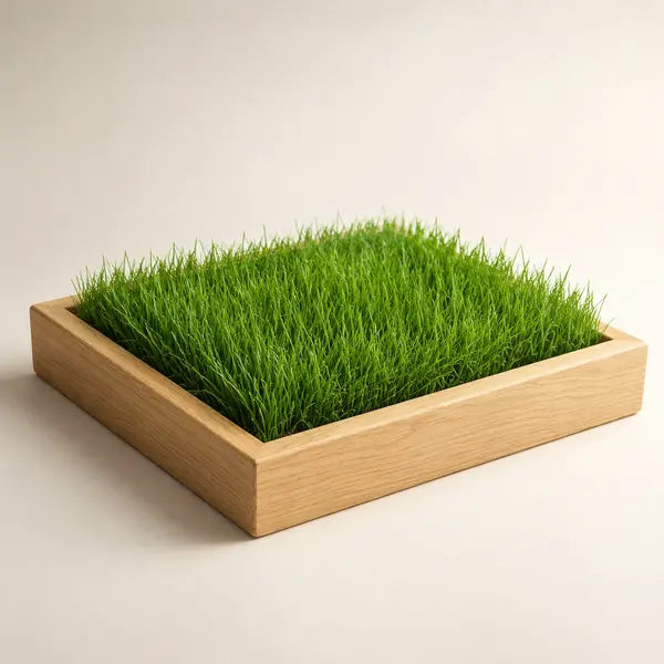 Indoor Grass Oasis Wooden Pet Bed with 20 Full-Size Washable Grass Mats