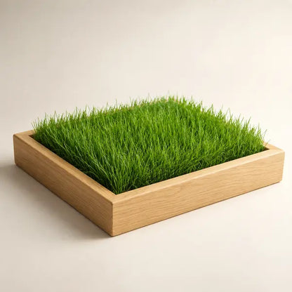 Indoor Grass Oasis Wooden Pet Bed with 20 Full-Size Washable Grass Mats