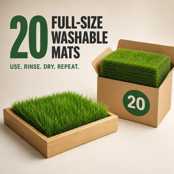 Indoor Grass Oasis Wooden Pet Bed with 20 Full-Size Washable Grass Mats