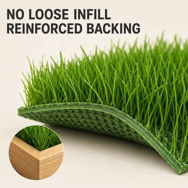 Indoor Grass Oasis Wooden Pet Bed with 20 Full-Size Washable Grass Mats