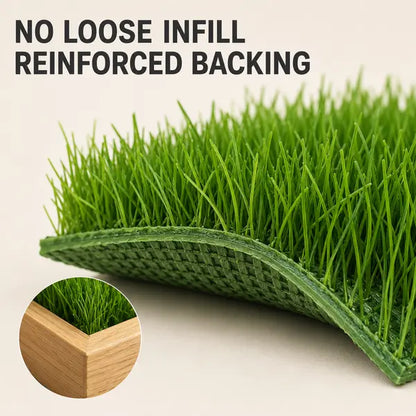 Indoor Grass Oasis Wooden Pet Bed with 20 Full-Size Washable Grass Mats