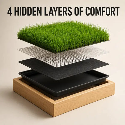 Indoor Grass Oasis Wooden Pet Bed with 20 Full-Size Washable Grass Mats