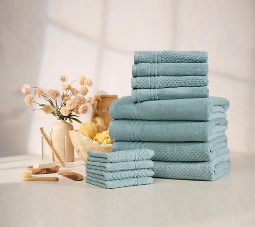 12-Piece Dual-Weave Cotton Towel System – Ultra-Absorbent Quick-Dry Spa Collection