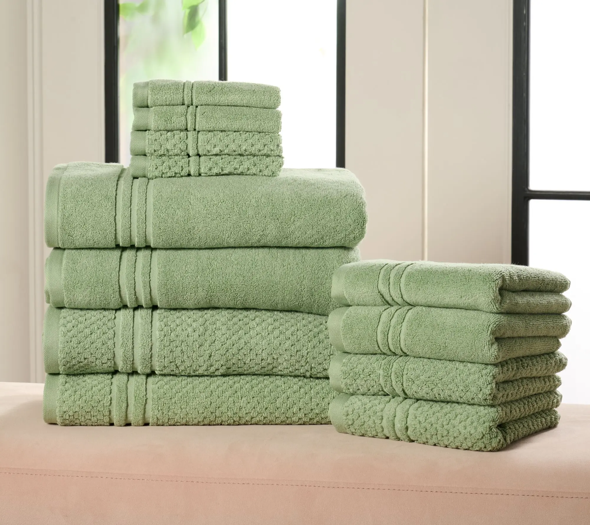 12-Piece Dual-Weave Cotton Towel System – Ultra-Absorbent Quick-Dry Spa Collection