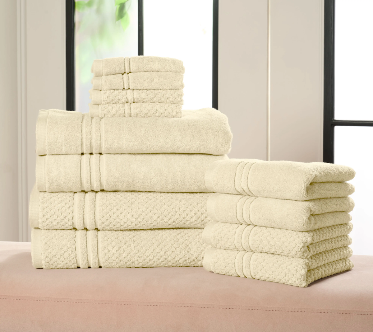 12-Piece Dual-Weave Cotton Towel System – Ultra-Absorbent Quick-Dry Spa Collection