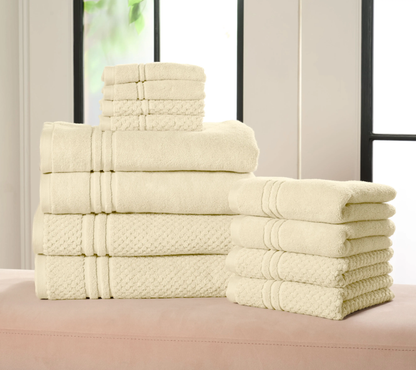12-Piece Dual-Weave Cotton Towel System – Ultra-Absorbent Quick-Dry Spa Collection