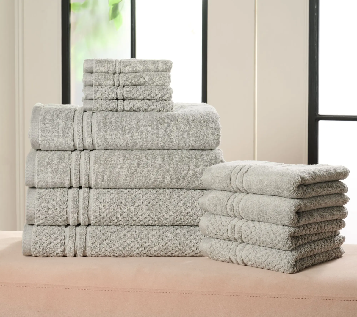12-Piece Dual-Weave Cotton Towel System – Ultra-Absorbent Quick-Dry Spa Collection