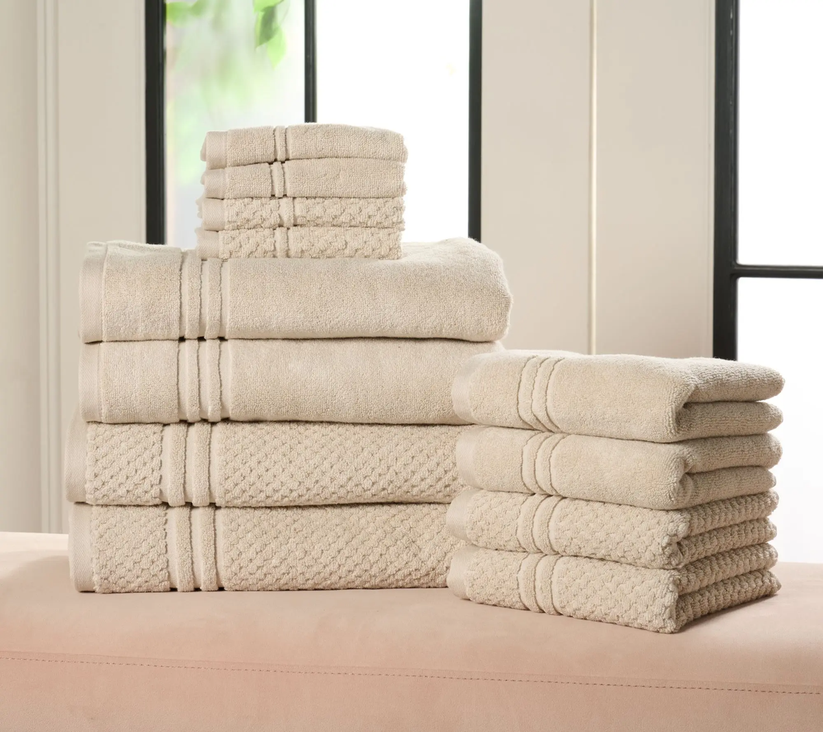 12-Piece Dual-Weave Cotton Towel System – Ultra-Absorbent Quick-Dry Spa Collection