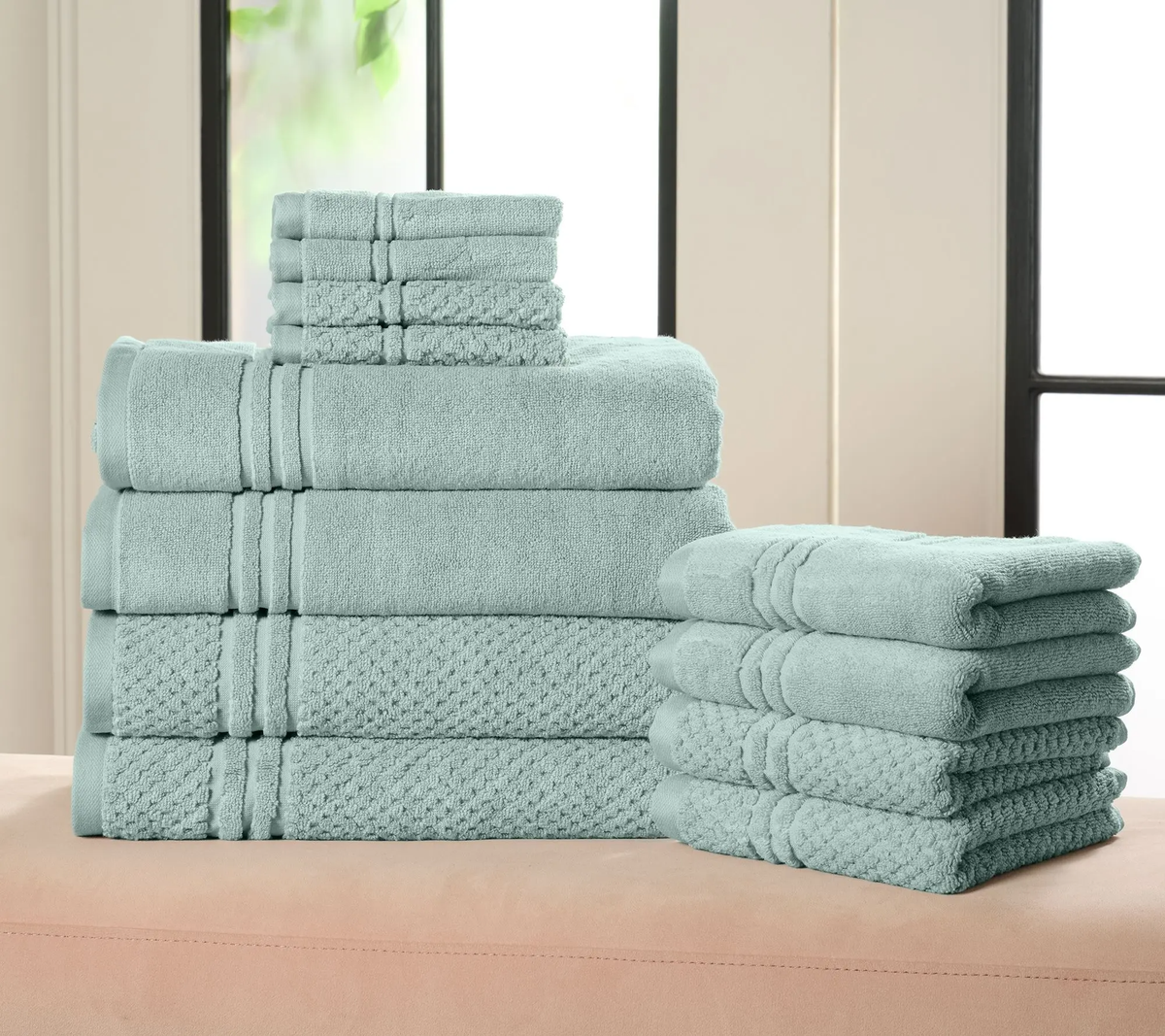 12-Piece Dual-Weave Cotton Towel System – Ultra-Absorbent Quick-Dry Spa Collection