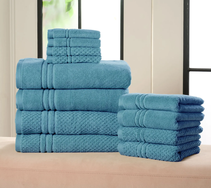 12-Piece Dual-Weave Cotton Towel System – Ultra-Absorbent Quick-Dry Spa Collection