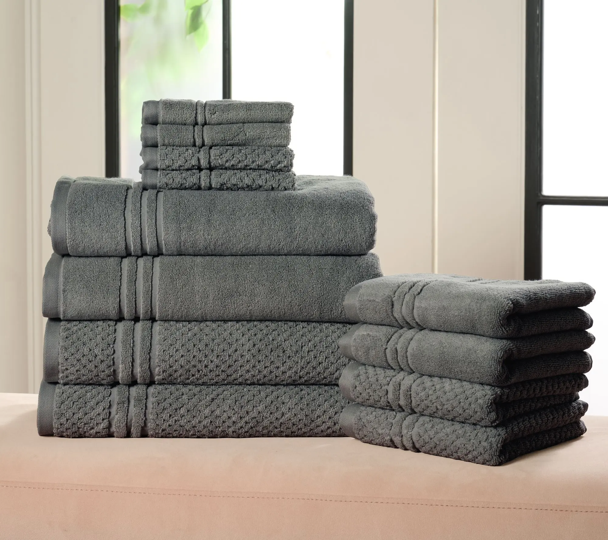 12-Piece Dual-Weave Cotton Towel System – Ultra-Absorbent Quick-Dry Spa Collection
