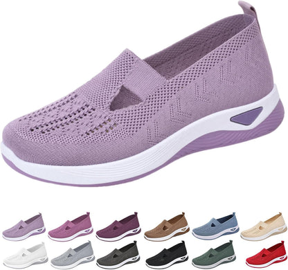 12-Pair Women’s Comfort Walking Shoes Collection – 12 Colors, Hands-Free Slip-On Knit Shoes with Arch Support