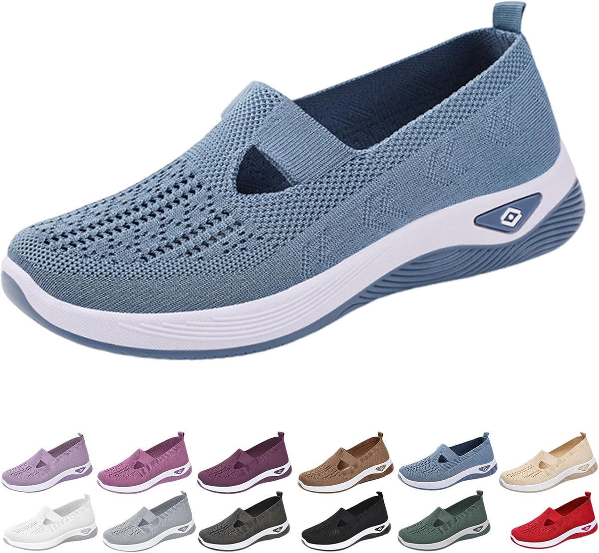 12-Pair Women’s Comfort Walking Shoes Collection – 12 Colors, Hands-Free Slip-On Knit Shoes with Arch Support