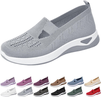 12-Pair Women’s Comfort Walking Shoes Collection – 12 Colors, Hands-Free Slip-On Knit Shoes with Arch Support