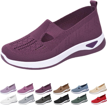12-Pair Women’s Comfort Walking Shoes Collection – 12 Colors, Hands-Free Slip-On Knit Shoes with Arch Support