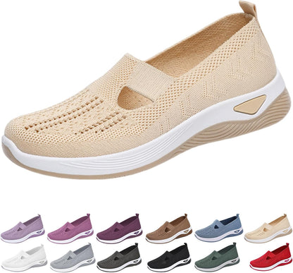 12-Pair Women’s Comfort Walking Shoes Collection – 12 Colors, Hands-Free Slip-On Knit Shoes with Arch Support