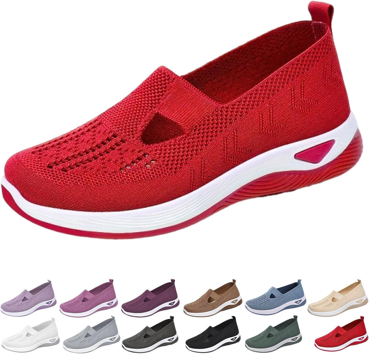 12-Pair Women’s Comfort Walking Shoes Collection – 12 Colors, Hands-Free Slip-On Knit Shoes with Arch Support