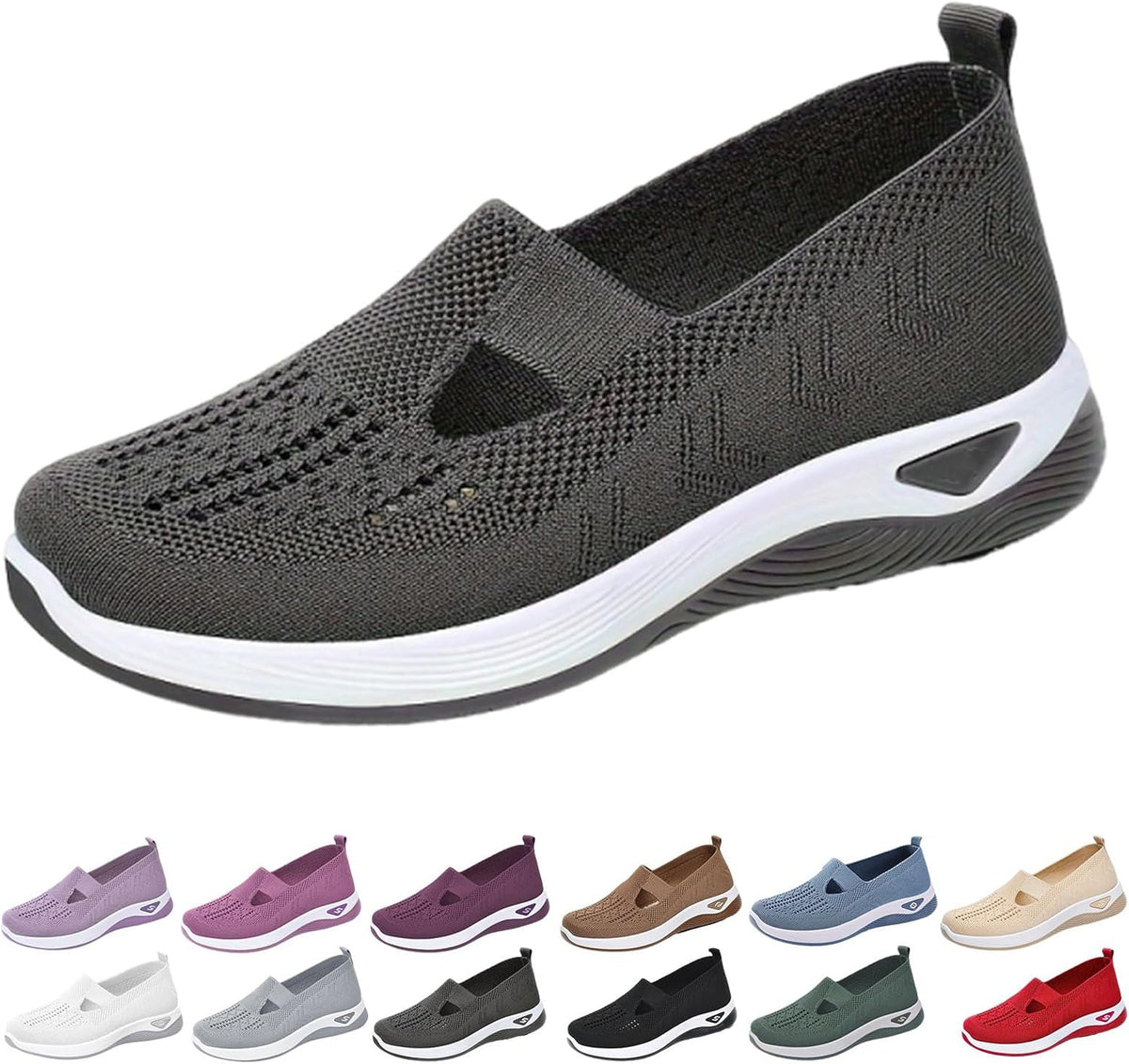 12-Pair Women’s Comfort Walking Shoes Collection – 12 Colors, Hands-Free Slip-On Knit Shoes with Arch Support
