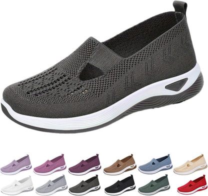 12-Pair Women’s Comfort Walking Shoes Collection – 12 Colors, Hands-Free Slip-On Knit Shoes with Arch Support