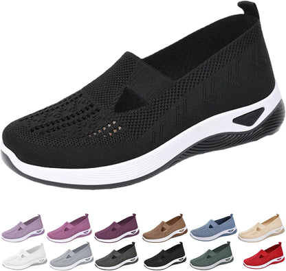 12-Pair Women’s Comfort Walking Shoes Collection – 12 Colors, Hands-Free Slip-On Knit Shoes with Arch Support