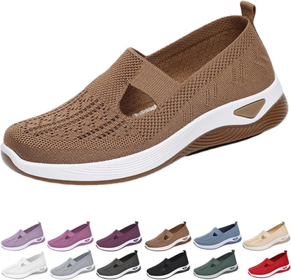 12-Pair Women’s Comfort Walking Shoes Collection – 12 Colors, Hands-Free Slip-On Knit Shoes with Arch Support