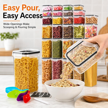 PantryVault™ 68-Container Mega Airtight Food Storage System – 6 Sizes, 68 Locking Lids & Complete Labeling Kit