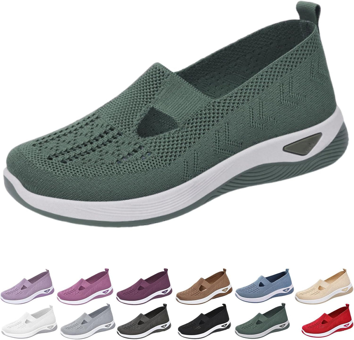 12-Pair Women’s Comfort Walking Shoes Collection – 12 Colors, Hands-Free Slip-On Knit Shoes with Arch Support