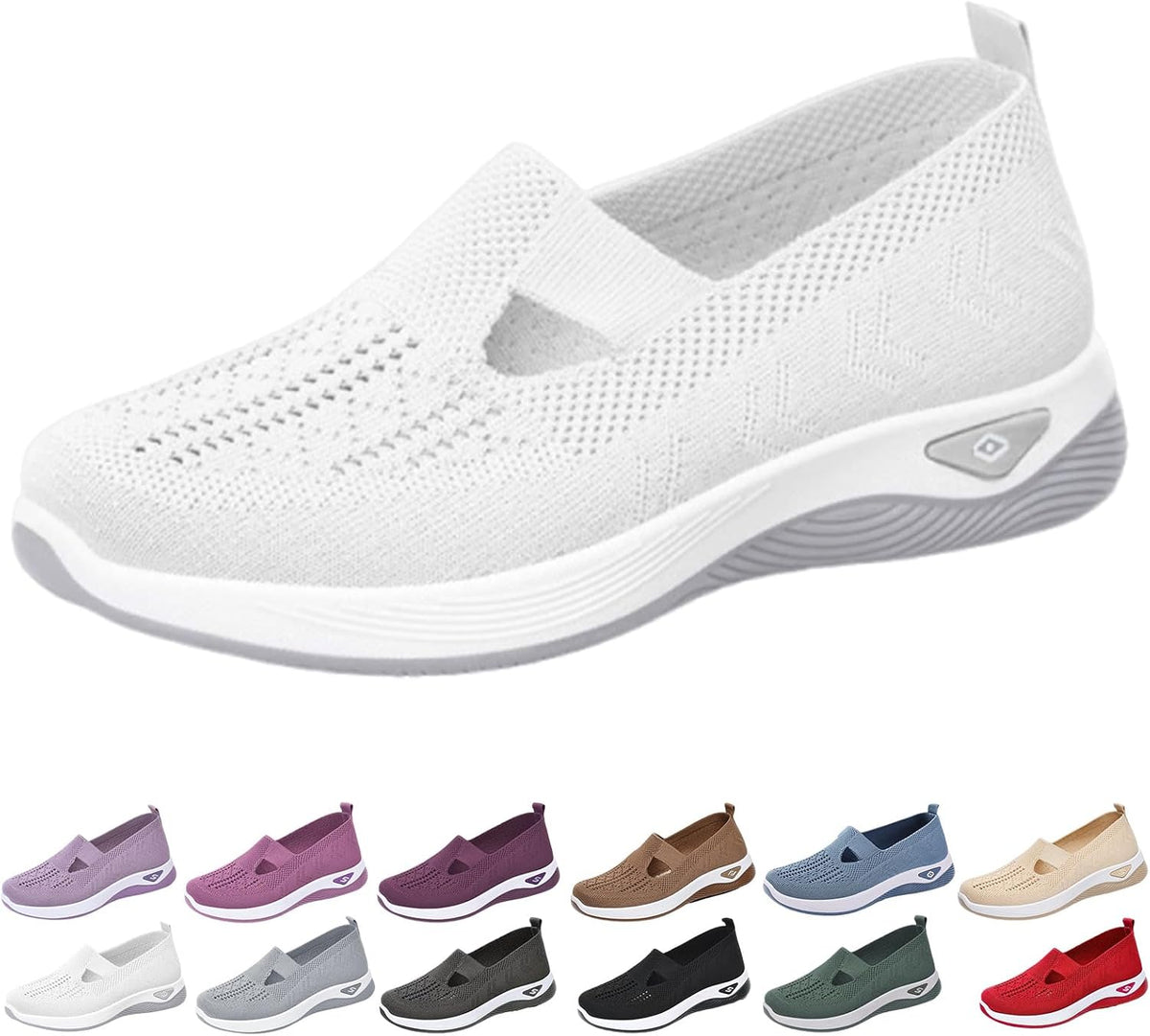 12-Pair Women’s Comfort Walking Shoes Collection – 12 Colors, Hands-Free Slip-On Knit Shoes with Arch Support