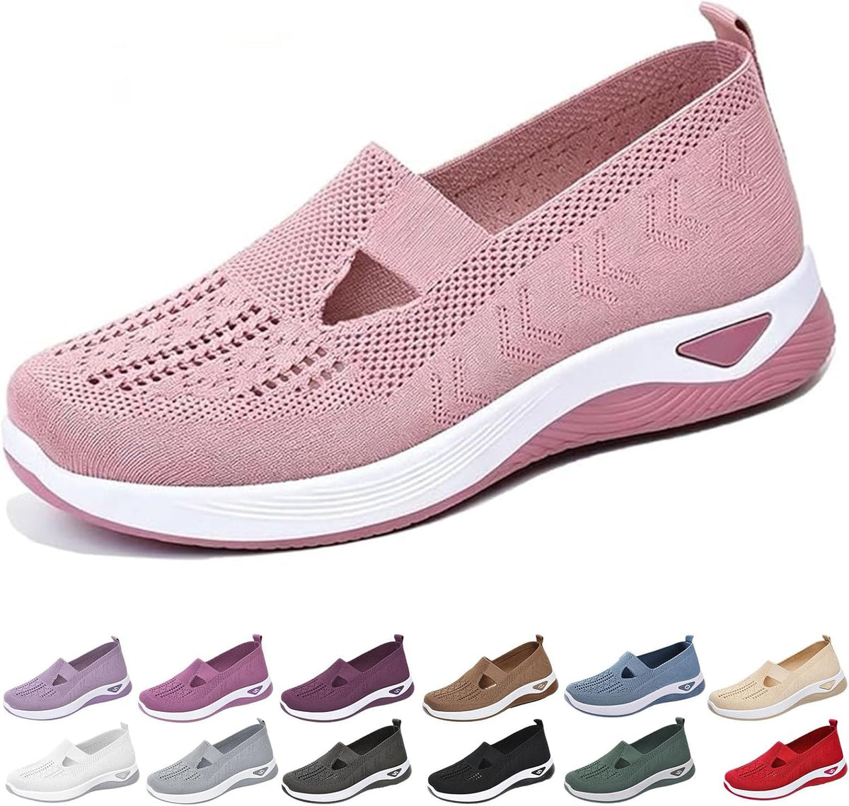 12-Pair Women’s Comfort Walking Shoes Collection – 12 Colors, Hands-Free Slip-On Knit Shoes with Arch Support