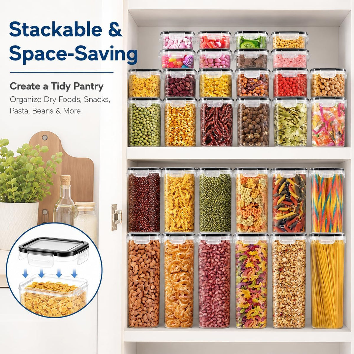 PantryVault™ 68-Container Mega Airtight Food Storage System – 6 Sizes, 68 Locking Lids & Complete Labeling Kit